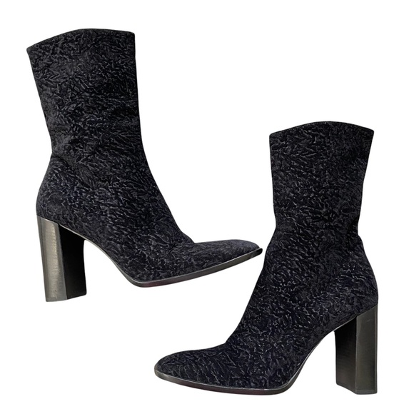Enrico Antinori | Black Textured Square Toe Heeled Mid Calf  Boots - Picture 1 of 8